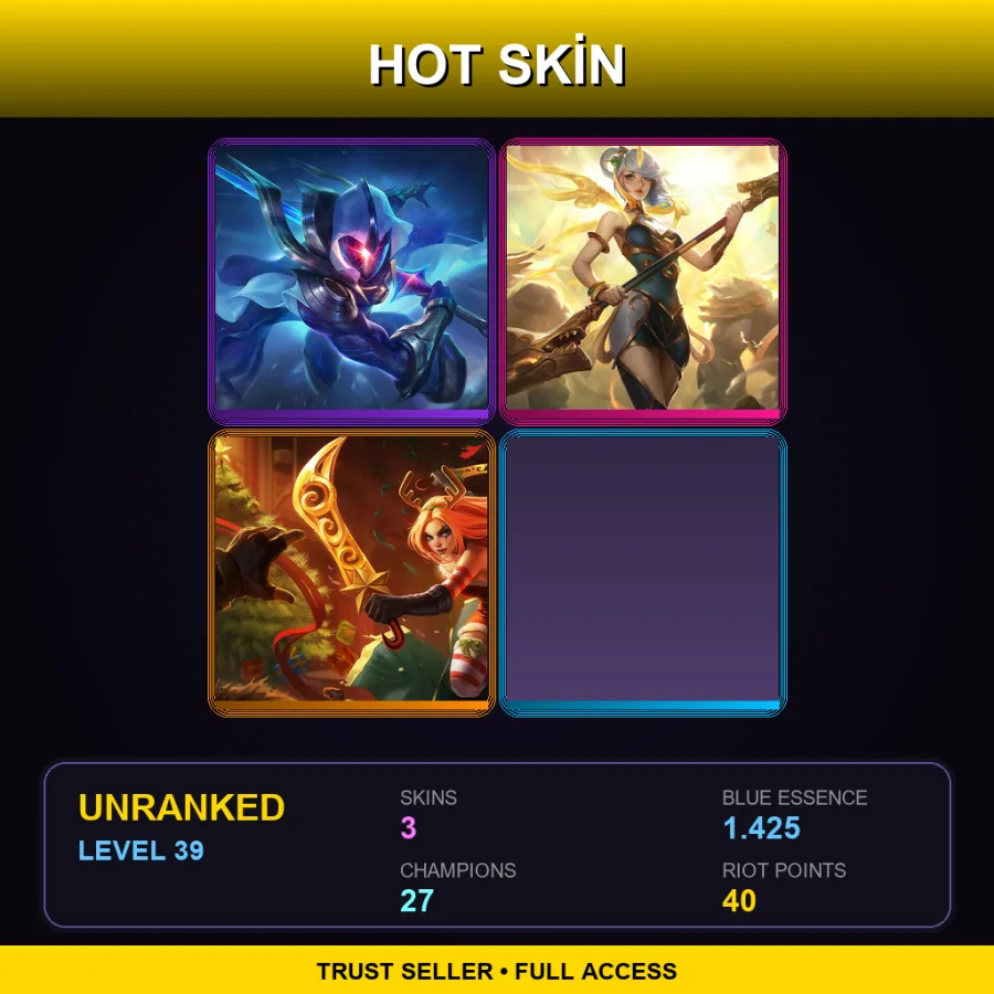 EUW | Lv39 | Unranked | 3 Skin | 27 Champ — LoL account