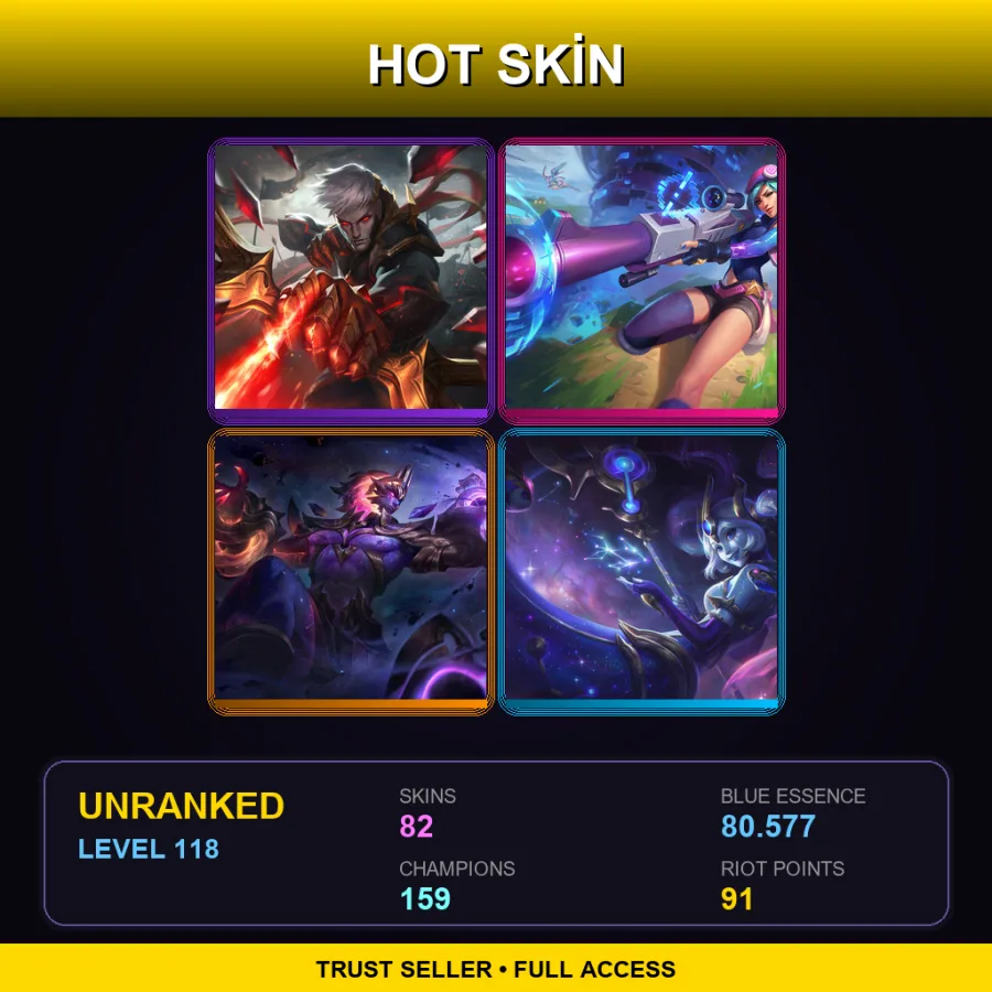 VN | Lv118 | Unranked | 82 Skin | 159 Champ — LoL account