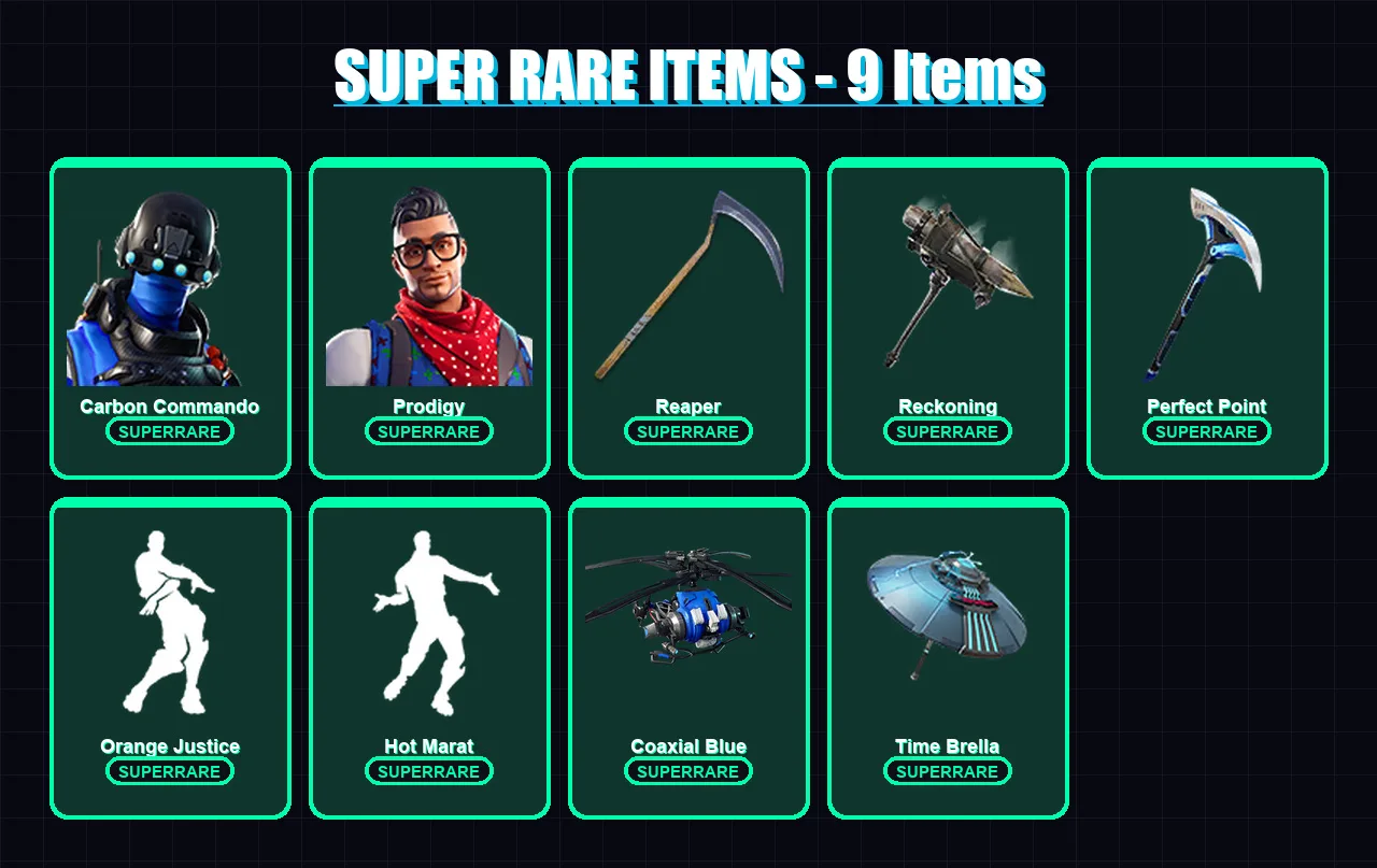 [PS4/PS5/XBOX/PC] | Carbon Commando | Prodigy | Gear Specialist Maya | Snap | Vendetta | 105 skin | 118 pickaxe | 107 emote | 110 glider | Lv1717