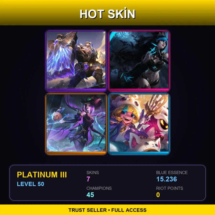 EUW | Victorious Braum | Shadow Evelynn | Bewitching LeBlanc | Furyhorn Cosplay Veigar | 7 Skin | 45 Champ | Platinum III | Lv50