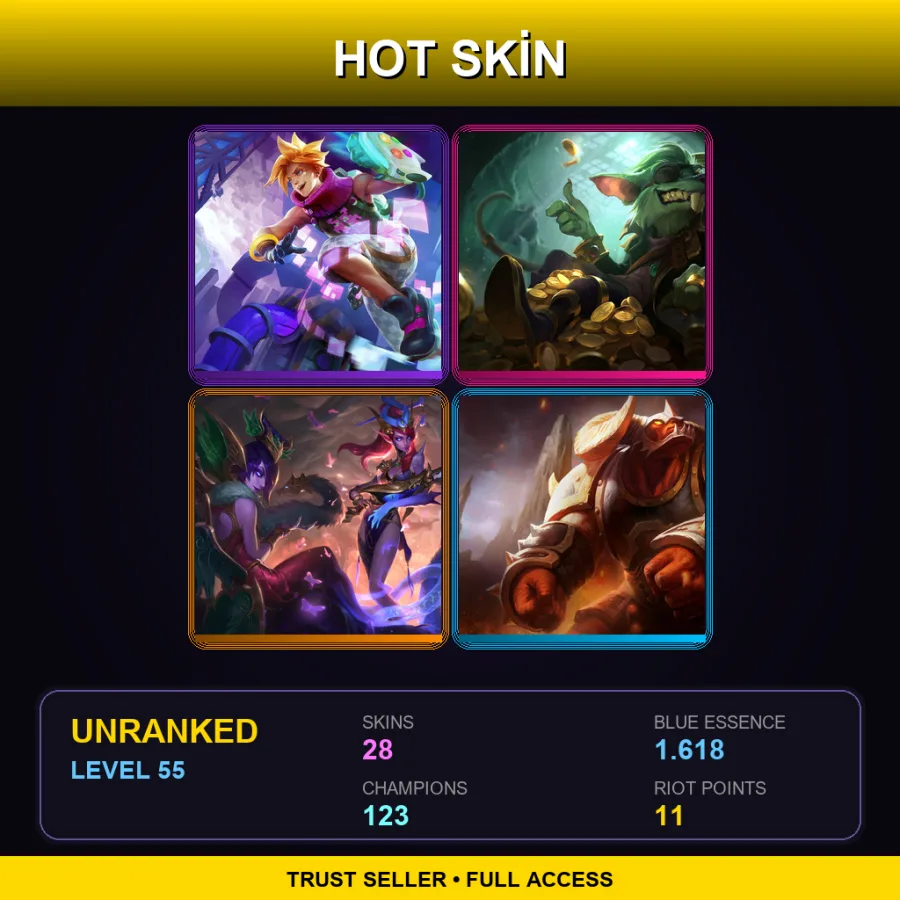 SG | Arcade Ezreal | Kingpin Twitch | Lunar Wraith Caitlyn | Infernal Alistar | 28 Skin | 123 Champ | Lv55