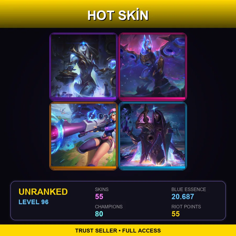 EUW | Lv96 | Unranked | 55 Skin | 80 Champ