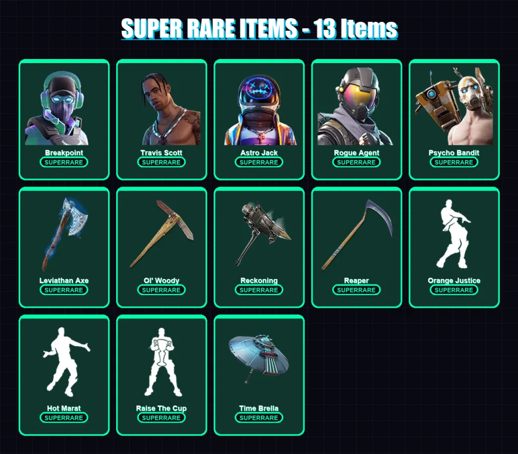 [PC/PSN] | Breakpoint | Travis Scott | Astro Jack | Rogue Agent | Psycho Bandit | 136 skin | 129 pickaxe | 175 emote | 120 glider | Lv1754 — Fortnite account