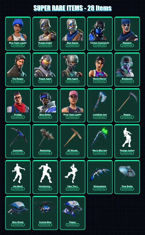 [PC/XBOX] | Blue Team Leader | Royale Knight | Blue Squire | Carbon Commando | Warpaint | 182 skin | 190 pickaxe | 180 emote | 177 glider | Lv2588