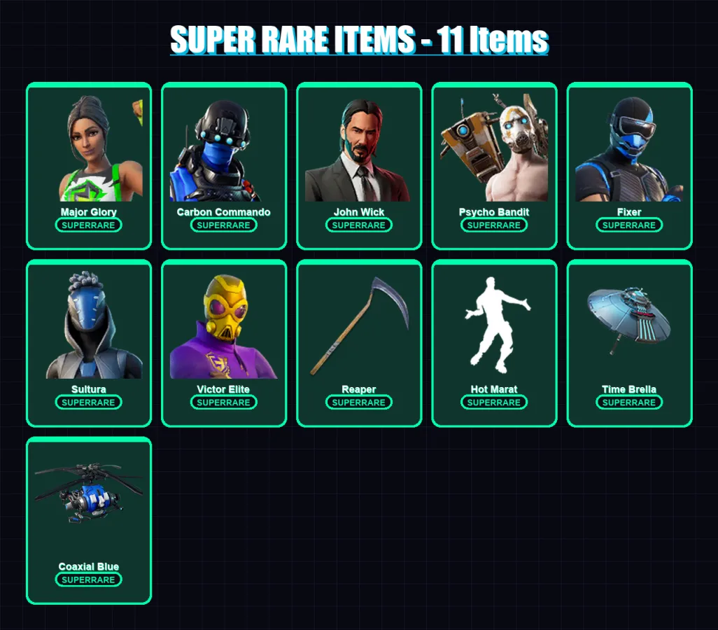 [PS4/PS5/XBOX/PC] | Major Glory | Carbon Commando | John Wick | Psycho Bandit | Fixer | 371 skin | 294 pickaxe | 318 emote | 218 glider | Lv3306