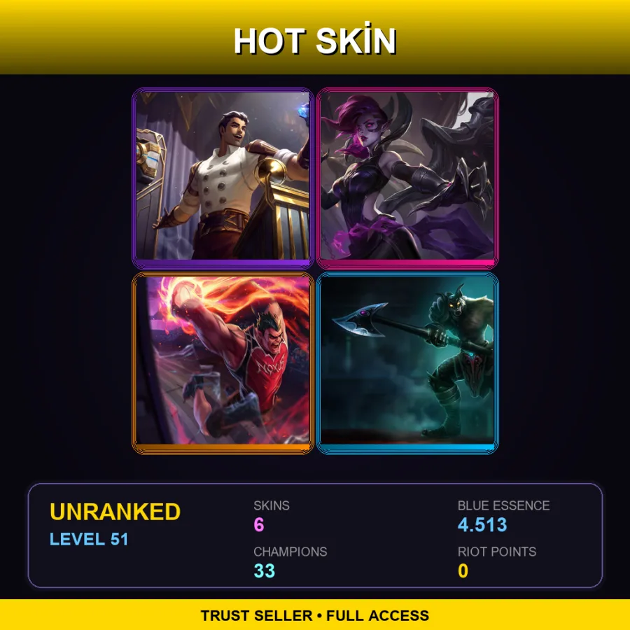 NA | Lv51 | Unranked | 6 Skin | 33 Champ — LoL account
