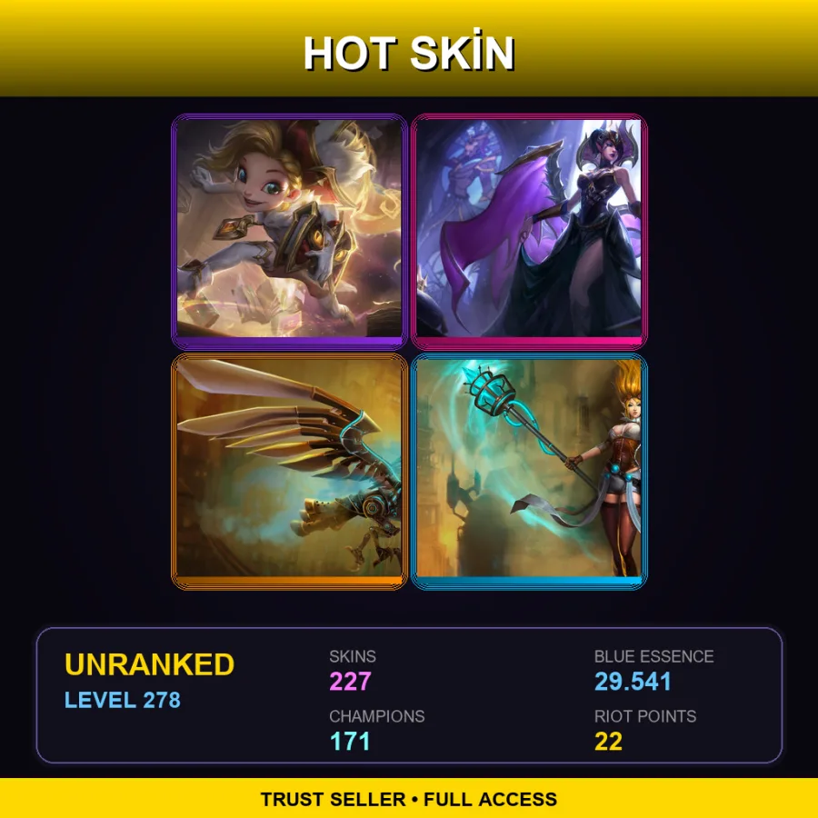 NA | Lv278 | Unranked | 227 Skin | 171 Champ — LoL account