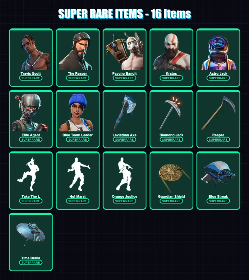 [PC/XBOX/PSN] | Travis Scott | The Reaper | Psycho Bandit | Kratos | Astro Jack | 119 skin | 144 pickaxe | 107 emote | 109 glider | Lv1833