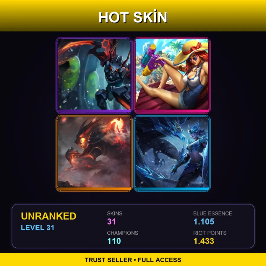 EUNE | Lv31 | Unranked | 31 Skin | 110 Champ