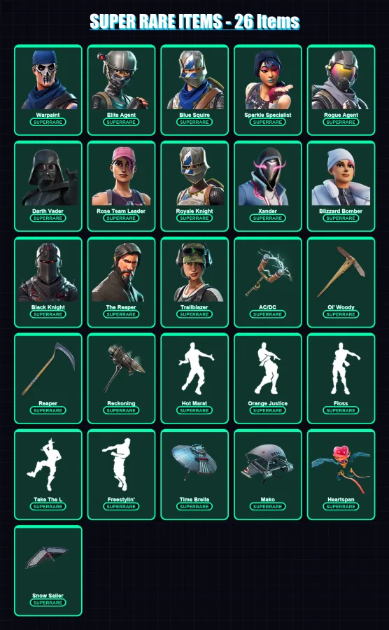 [PS4/PS5/XBOX/PC] | Warpaint | Elite Agent | Blue Squire | Sparkle Specialist | Rogue Agent | 212 skin | 162 pickaxe | 162 emote | 132 glider | Lv18