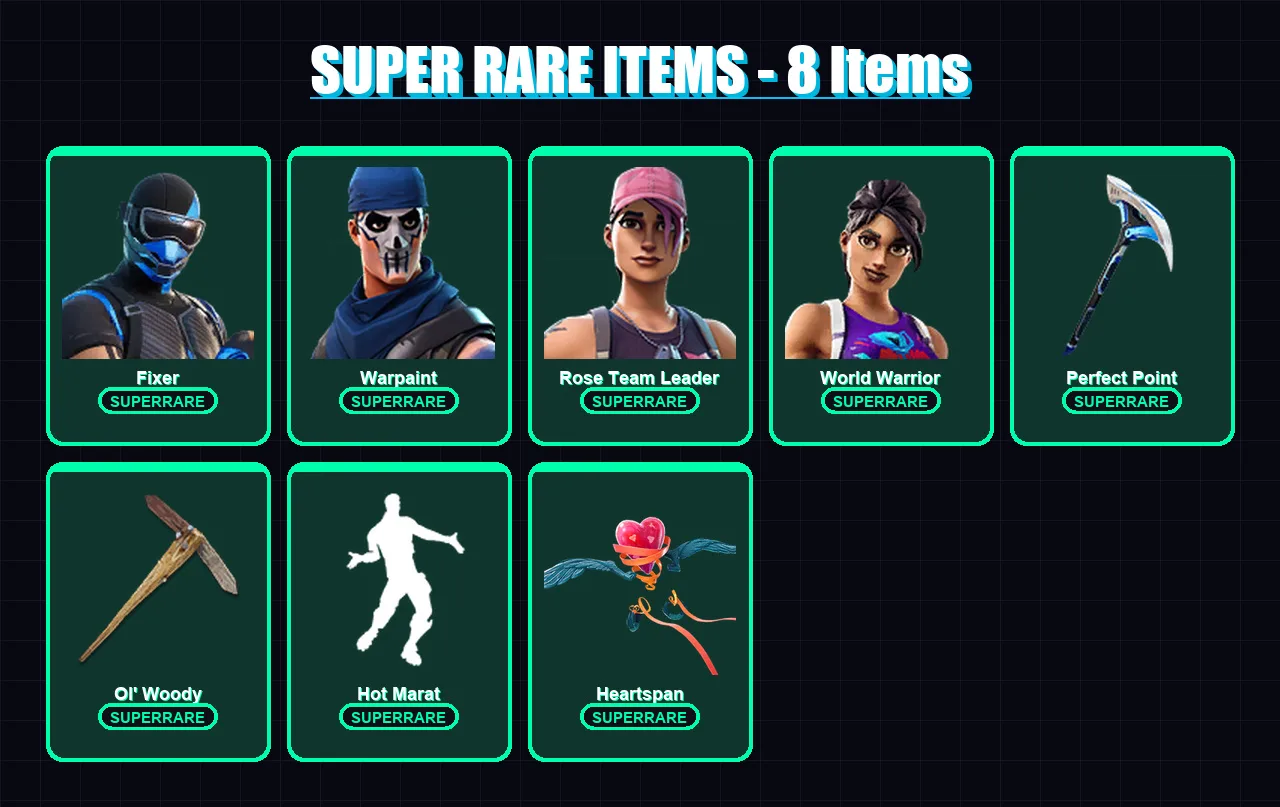 [PS4/PS5/XBOX/PC] | Fixer | Warpaint | Rose Team Leader | World Warrior | Zenith | 53 skin | 44 pickaxe | 58 emote | 54 glider | Lv614