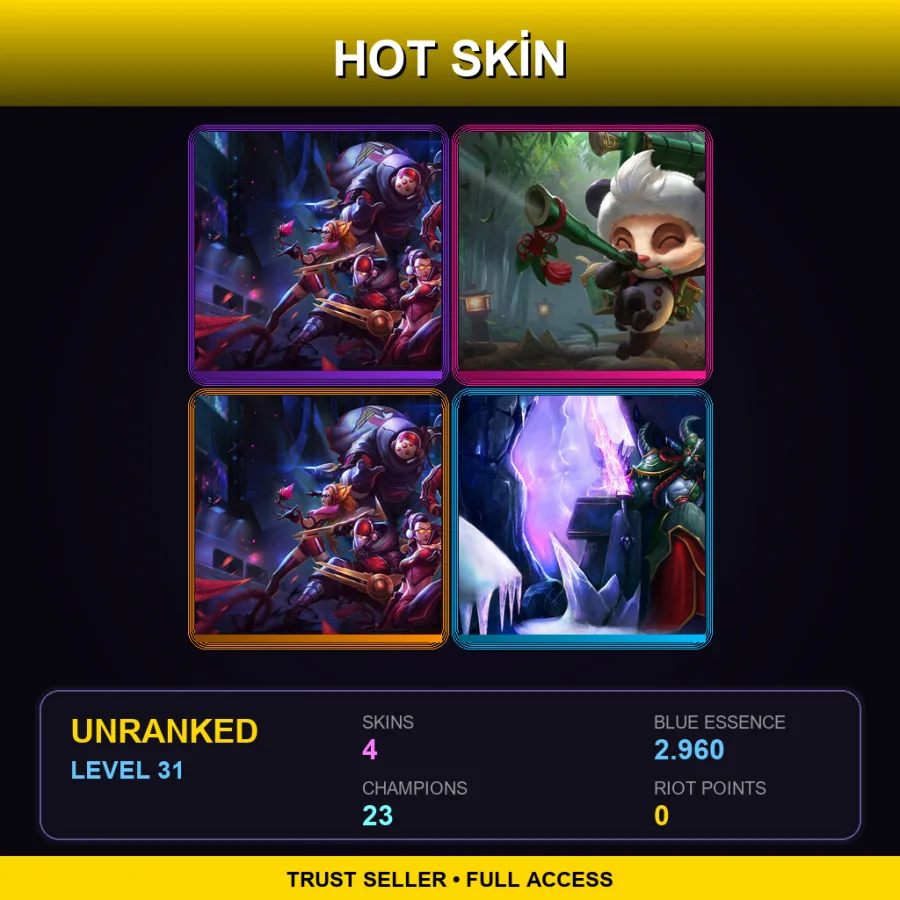EUNE | SKT T1 Jax | Panda Teemo | SKT T1 Lee Sin | Festival Kassadin | 4 Skin | 23 Champ | Lv31