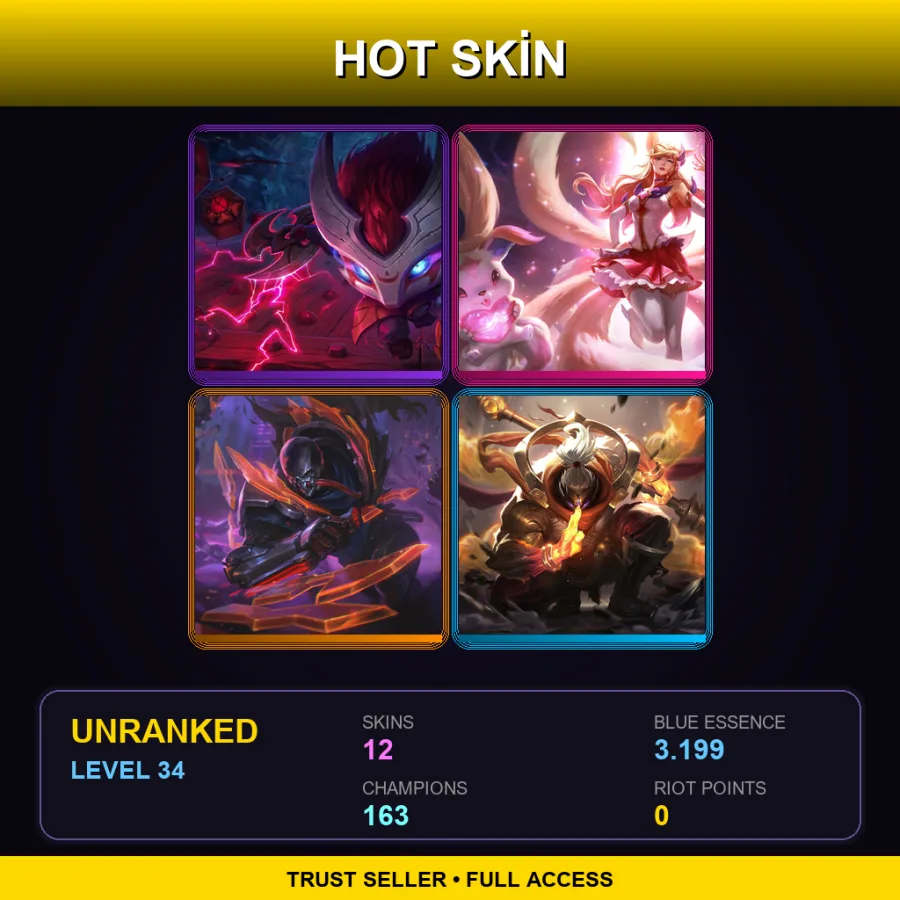 SG | Lv34 | Unranked | 12 Skin | 163 Champ — LoL account