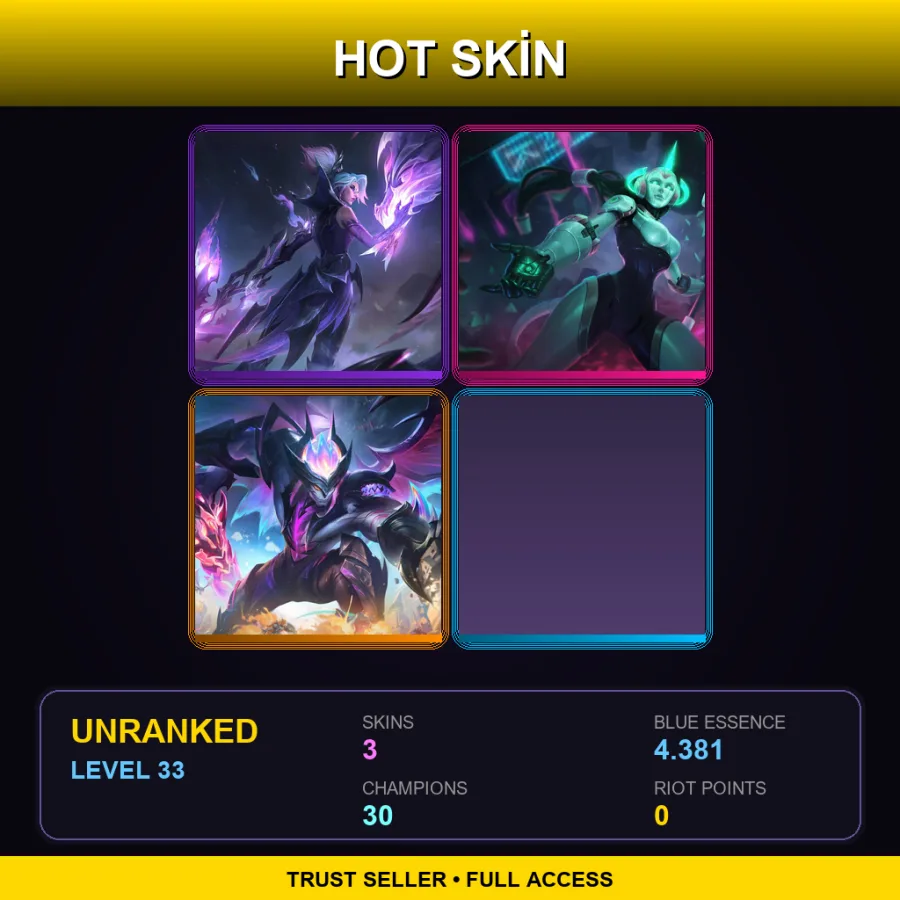 EUW | Lv33 | Unranked | 3 Skin | 30 Champ