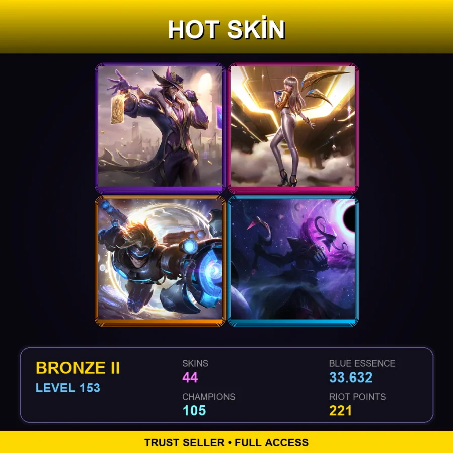 EUW | Lv153 | Bronze II | 44 Skin | 105 Champ