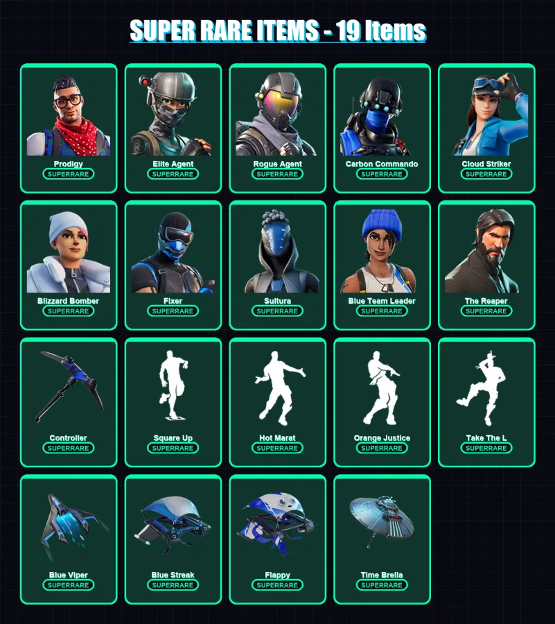 [PS4/PS5/XBOX/PC] | Prodigy | Elite Agent | Rogue Agent | Carbon Commando | Cloud Striker | 68 skin | 78 pickaxe | 85 emote | 84 glider | Lv1618
