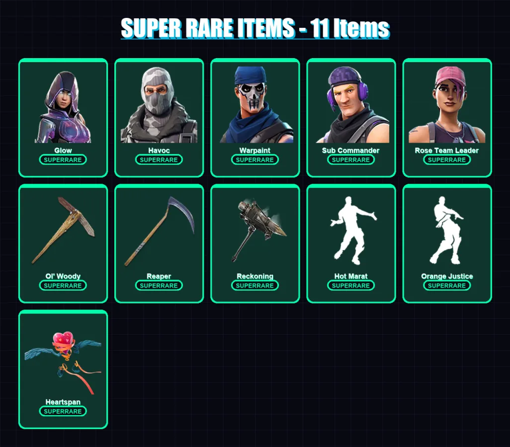 [PC/XBOX/PSN] | Glow | Havoc | Warpaint | Sub Commander | Rose Team Leader | 63 skin | 57 pickaxe | 99 emote | 70 glider | Lv810
