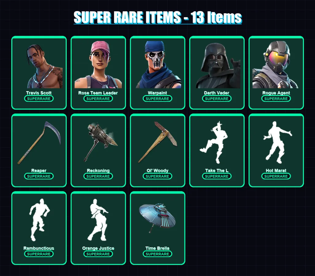 [PC/XBOX/PSN] | Travis Scott | Rose Team Leader | Warpaint | Darth Vader | Rogue Agent | 164 skin | 161 pickaxe | 169 emote | 152 glider | Lv2608 — Fortnite account