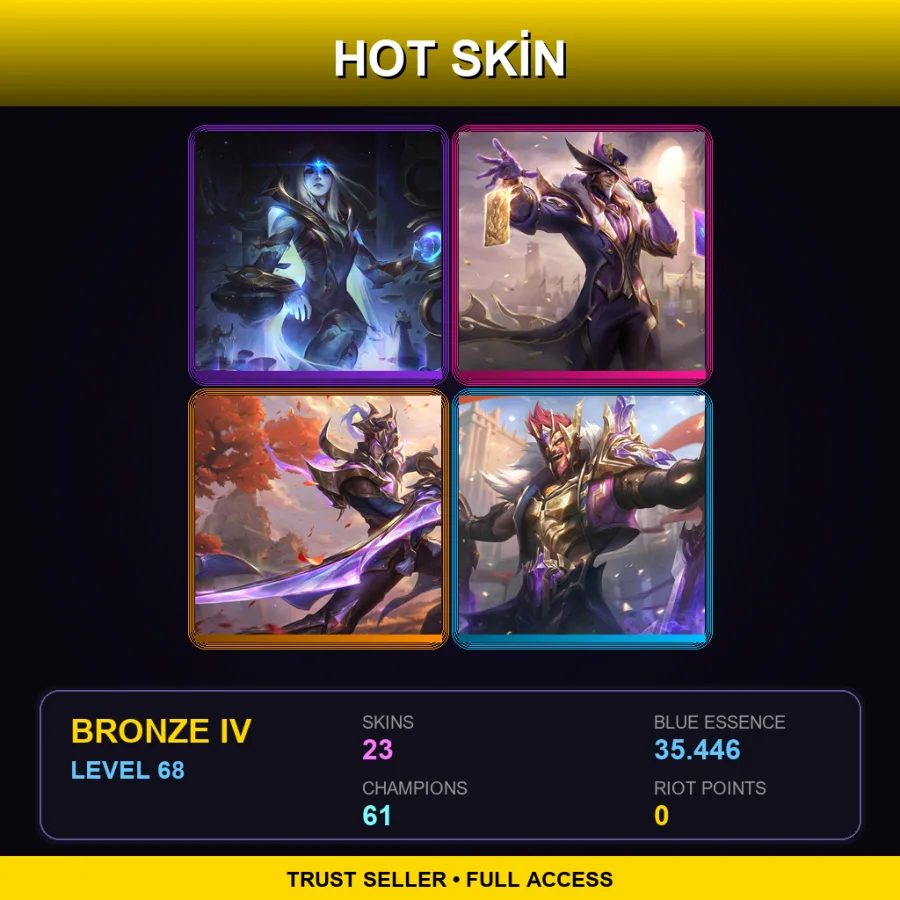 TR | Cosmic Queen Ashe | Victorious Twisted Fate | Victorious Master Yi | Victorious Draven | 23 Skin | 61 Champ | Bronze IV | Lv68