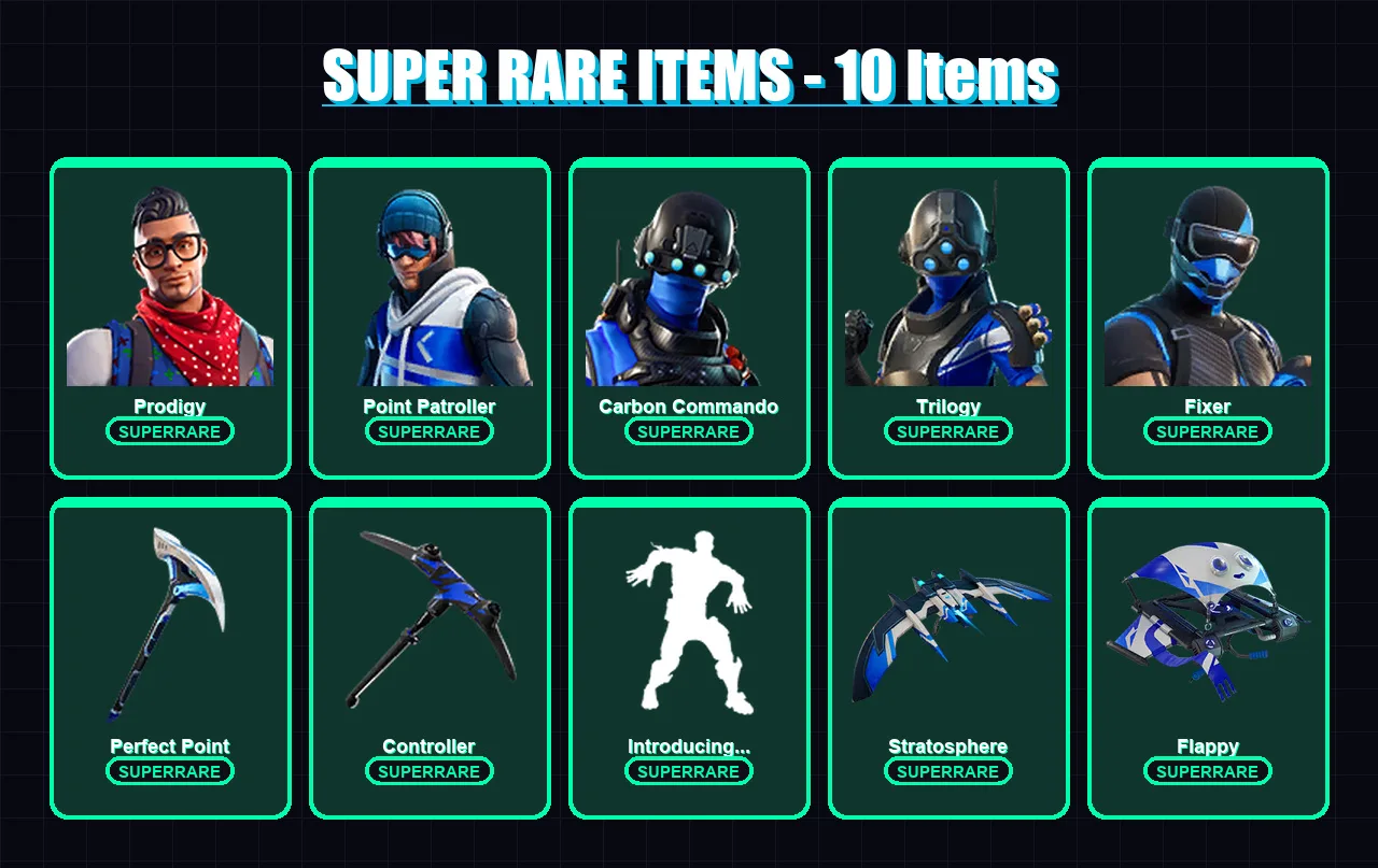 [PC/XBOX] | Prodigy | Point Patroller | Carbon Commando | Trilogy | Fixer | 49 skin | 50 pickaxe | 51 emote | 52 glider | Lv882 — Fortnite account