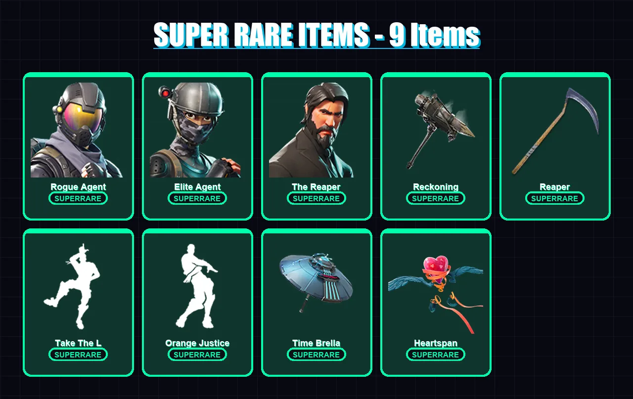 [PC/XBOX] | Rogue Agent | Elite Agent | The Reaper | Carbide | Frozen Raven | 44 skin | 35 pickaxe | 57 emote | 42 glider | Lv547