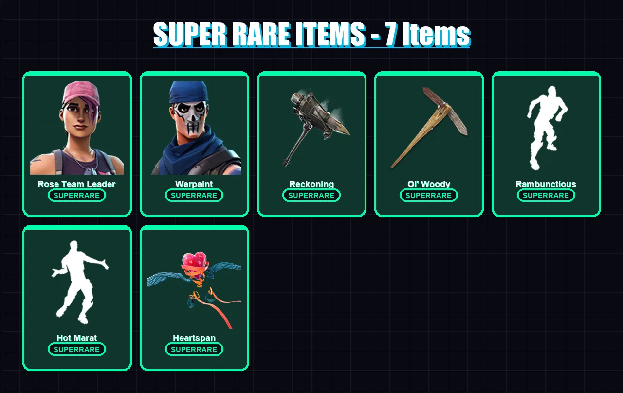 [PS4/PS5/XBOX/PC] | Rose Team Leader | Warpaint | Blackheart | Singularity | Luxe | 65 skin | 58 pickaxe | 78 emote | 59 glider | Lv797