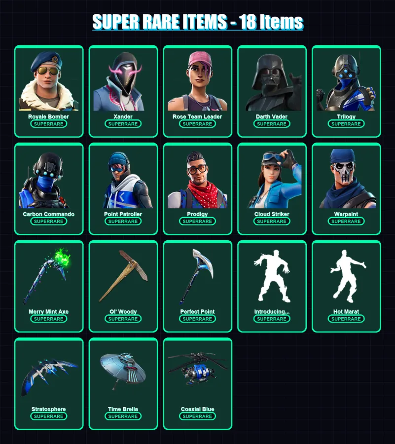 [PC/XBOX] | Royale Bomber | Xander | Rose Team Leader | Darth Vader | Trilogy | 185 skin | 230 pickaxe | 173 emote | 204 glider | Lv2477 — Fortnite account