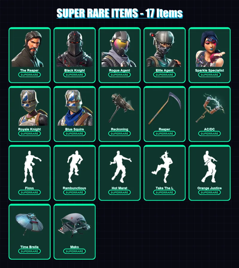[PC/XBOX/PSN] | The Reaper | Black Knight | Rogue Agent | Elite Agent | Sparkle Specialist | 52 skin | 58 pickaxe | 67 emote | 71 glider | Lv1107
