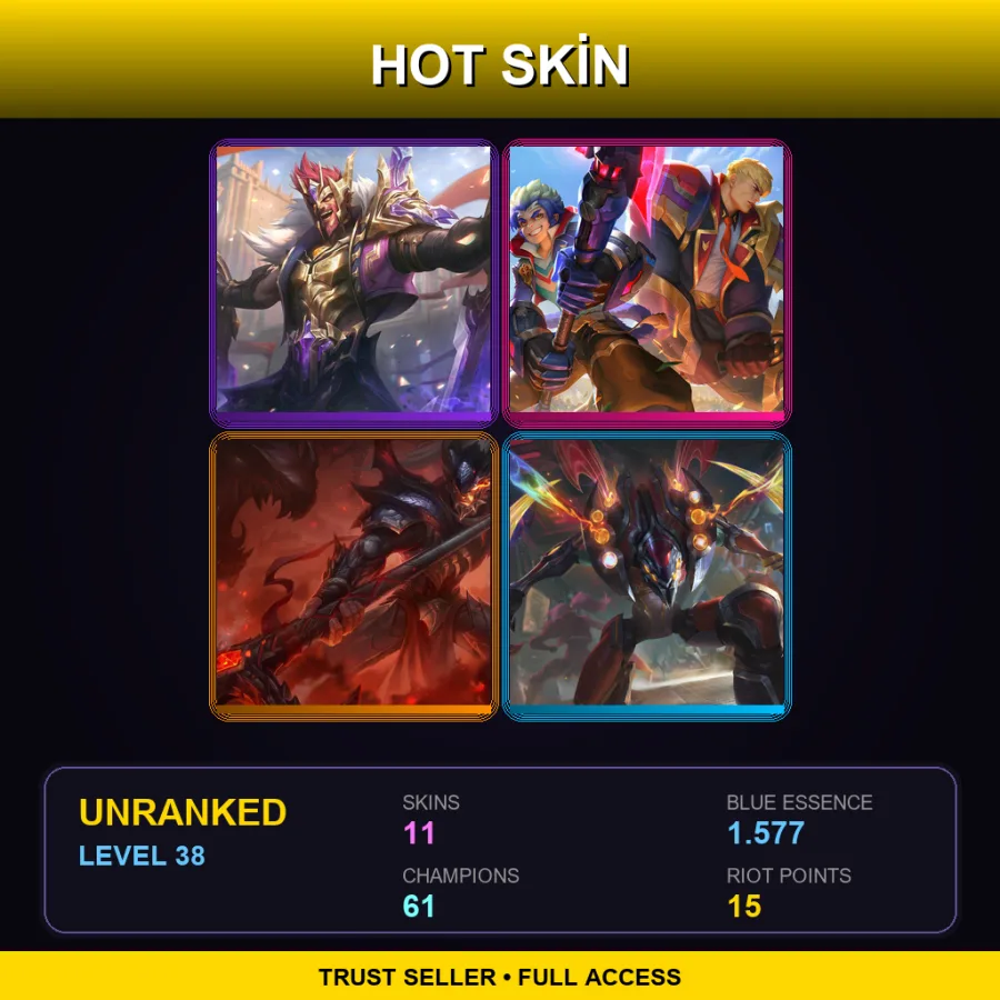TR | Lv38 | Unranked | 11 Skin | 61 Champ — LoL account