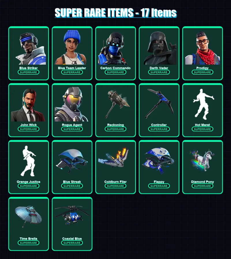 [PC/XBOX] | Blue Striker | Blue Team Leader | Carbon Commando | Darth Vader | Prodigy | 284 skin | 250 pickaxe | 204 emote | 141 glider | Lv1421