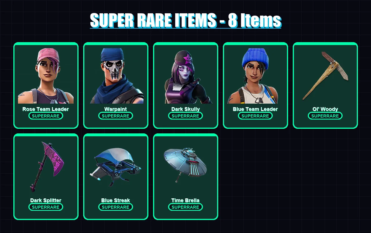 [PC/XBOX/PSN] | Rose Team Leader | Warpaint | Dark Skully | Blue Team Leader | Ronin | 22 skin | 42 pickaxe | 23 emote | 30 glider | Lv372