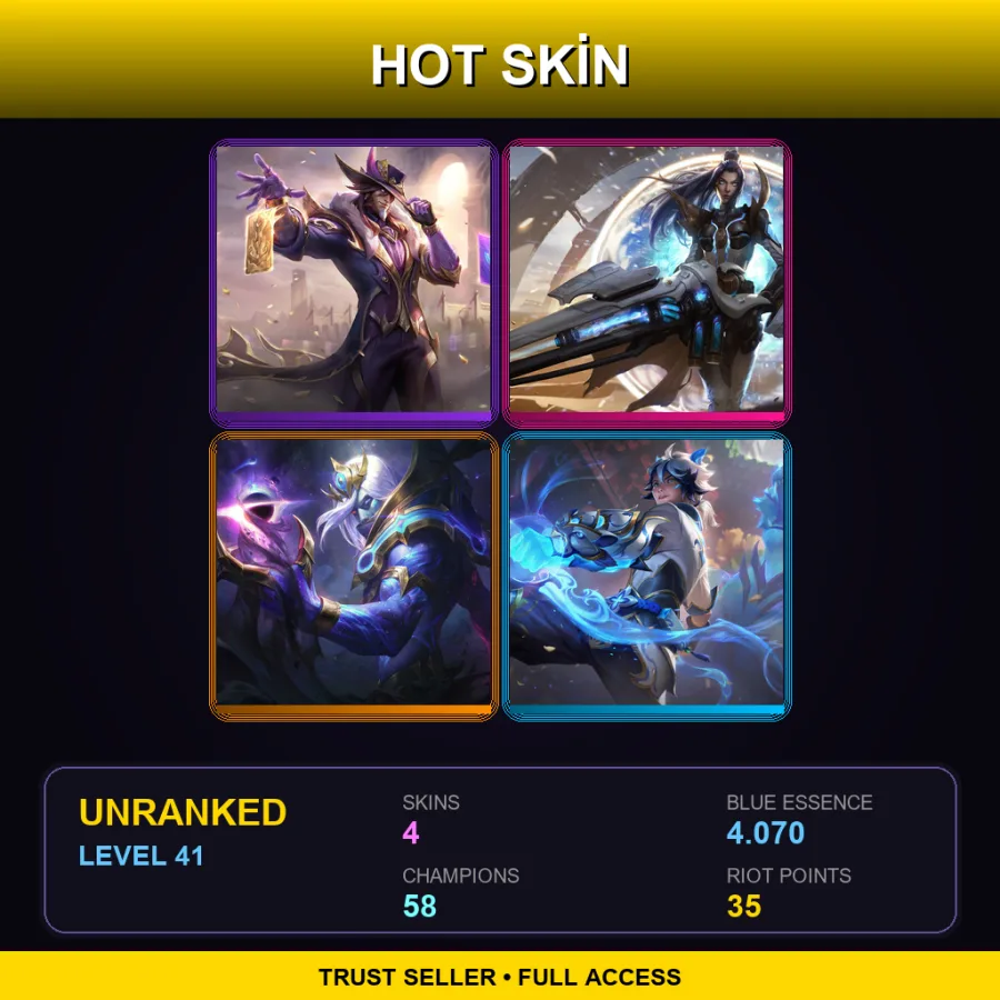 OCE | Lv41 | Unranked | 4 Skin | 58 Champ — LoL account