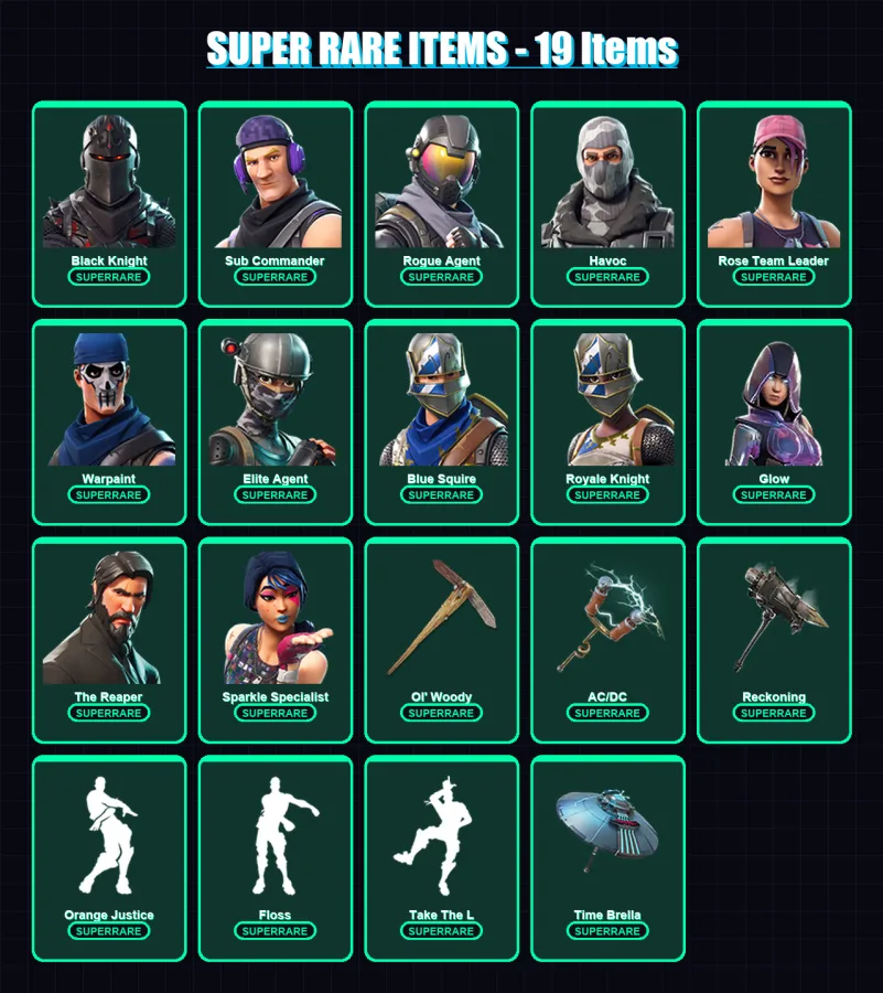 [PC/XBOX/PSN] | Black Knight | Sub Commander | Rogue Agent | Havoc | Rose Team Leader | 95 skin | 115 pickaxe | 99 emote | 114 glider | Lv1926