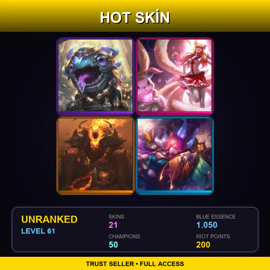EUW | Lv61 | Unranked | 21 Skin | 50 Champ — Midnight Ahri