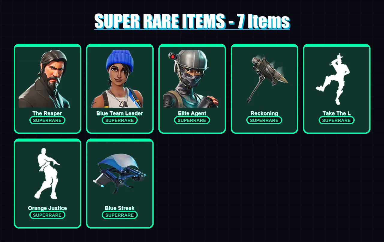[PS4/PS5/XBOX/PC] | The Reaper | Blue Team Leader | Elite Agent | Hybrid | Carbide | 51 skin | 54 pickaxe | 89 emote | 64 glider | Lv992