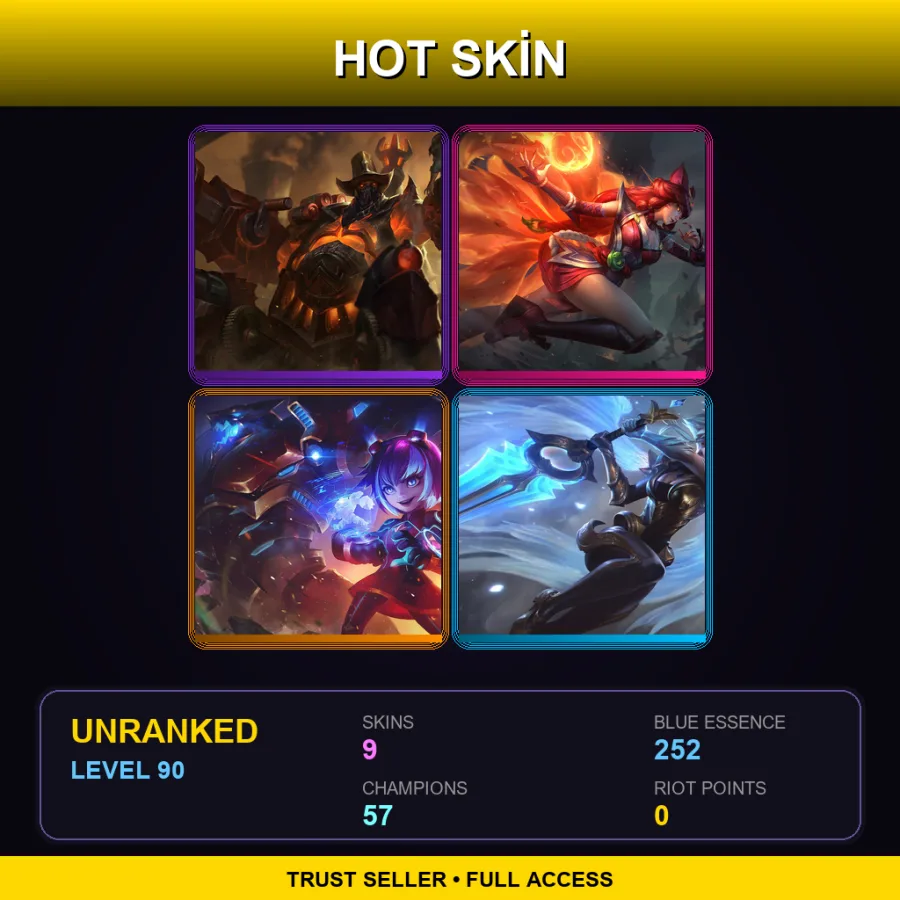 LAS | Lv90 | Unranked | 9 Skin | 57 Champ — LoL account