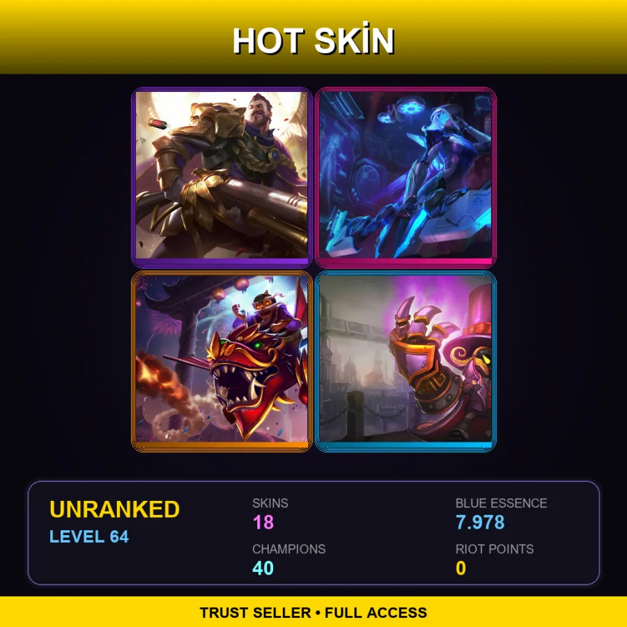 SG | Lv64 | Unranked | 18 Skin | 40 Champ — LoL account