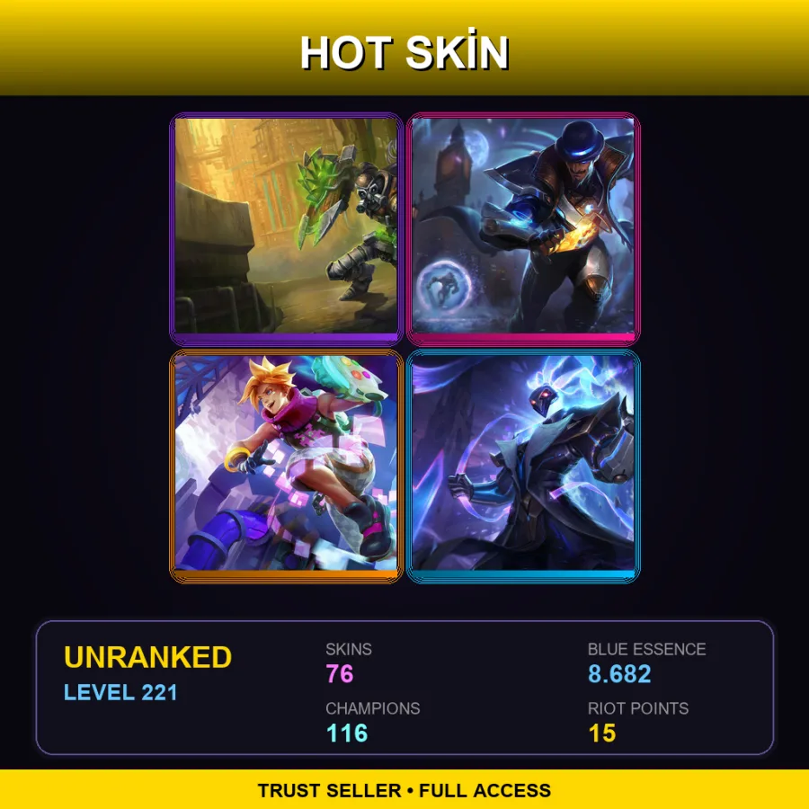 LAN | Lv221 | Unranked | 76 Skin | 116 Champ — LoL account