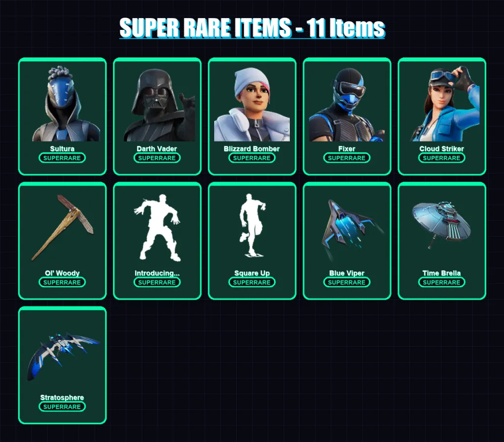 [PS4/PS5/XBOX/PC] | Sultura | Darth Vader | Blizzard Bomber | Fixer | Cloud Striker | 195 skin | 264 pickaxe | 189 emote | 214 glider | Lv3537