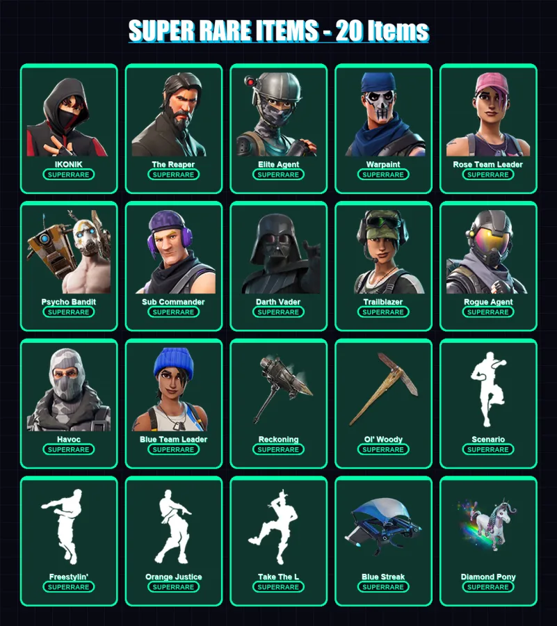 [PC/XBOX] | IKONIK | The Reaper | Elite Agent | Warpaint | Rose Team Leader | 141 skin | 135 pickaxe | 145 emote | 120 glider | Lv1124 — Fortnite account