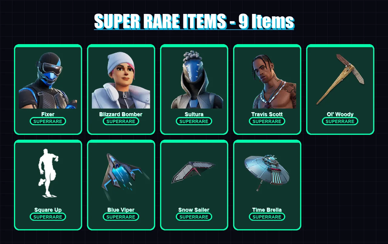 [PS4/PS5/XBOX/PC] | Fixer | Blizzard Bomber | Sultura | Travis Scott | Mandalorian | 156 skin | 196 pickaxe | 146 emote | 163 glider | Lv2423