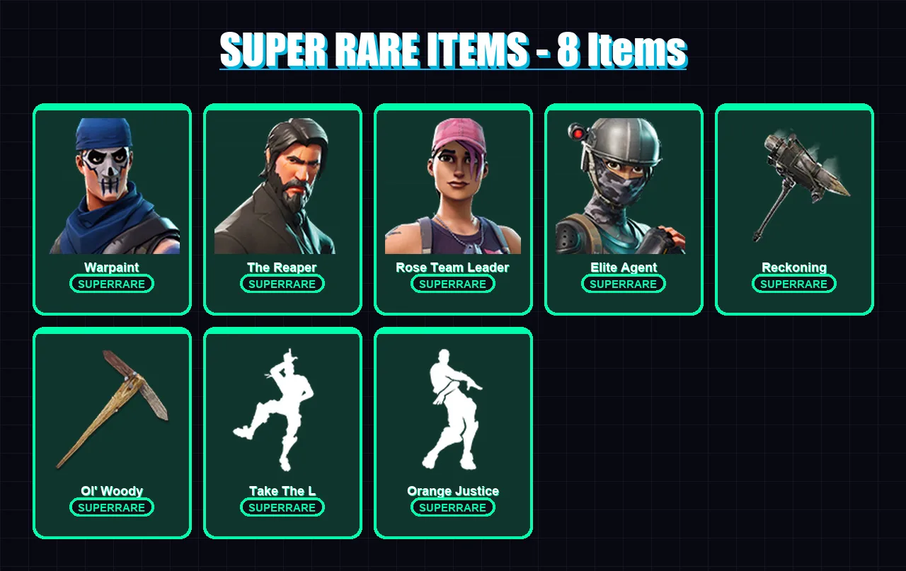 [PC/XBOX/PSN] | Warpaint | The Reaper | Rose Team Leader | Elite Agent | Zenith | 55 skin | 73 pickaxe | 59 emote | 82 glider | Lv1136