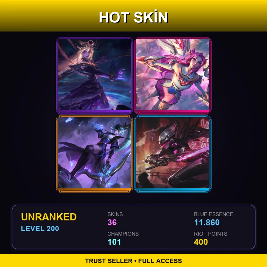LAS | Lv200 | Unranked | 36 Skin | 101 Champ — LoL account