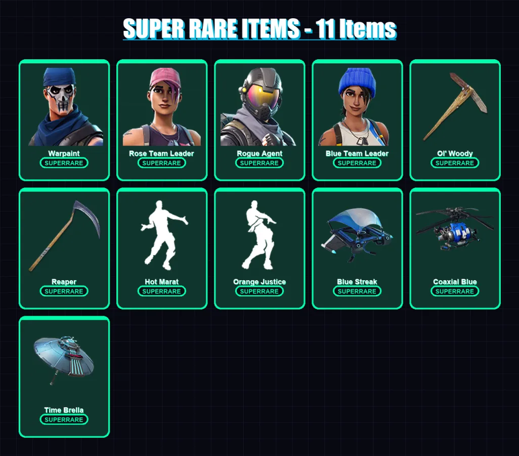 [PC/XBOX] | Warpaint | Rose Team Leader | Rogue Agent | Blue Team Leader | Midas | 128 skin | 146 pickaxe | 138 emote | 136 glider | Lv1900