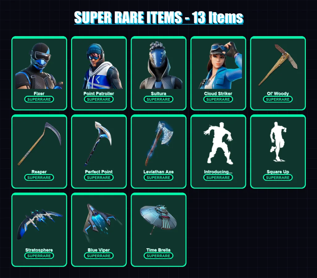 [PS4/PS5/XBOX/PC] | Fixer | Point Patroller | Sultura | Cloud Striker | Ronin | 141 skin | 126 pickaxe | 92 emote | 96 glider | Lv1422