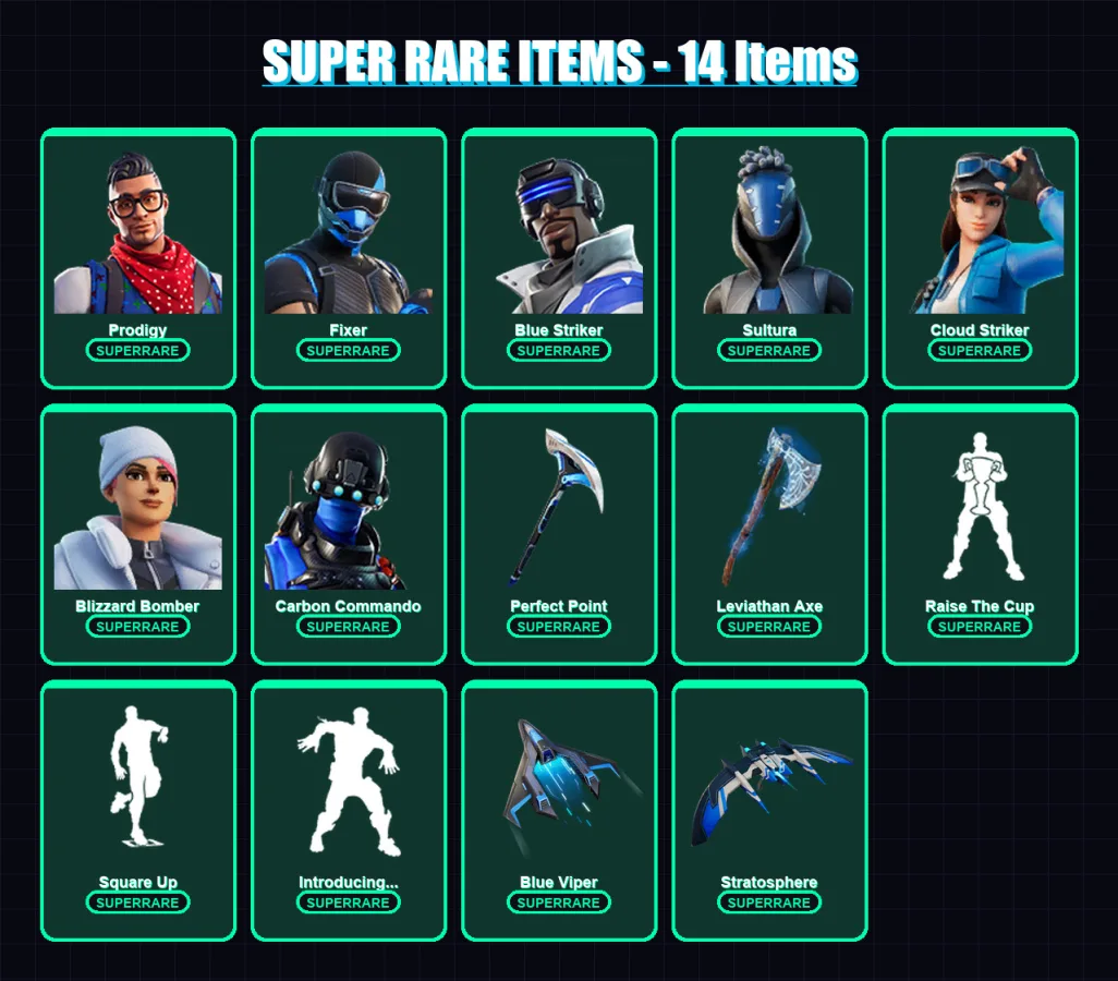 [PC/XBOX/PSN] | Prodigy | Fixer | Blue Striker | Sultura | Cloud Striker | 82 skin | 104 pickaxe | 110 emote | 104 glider | Lv1949