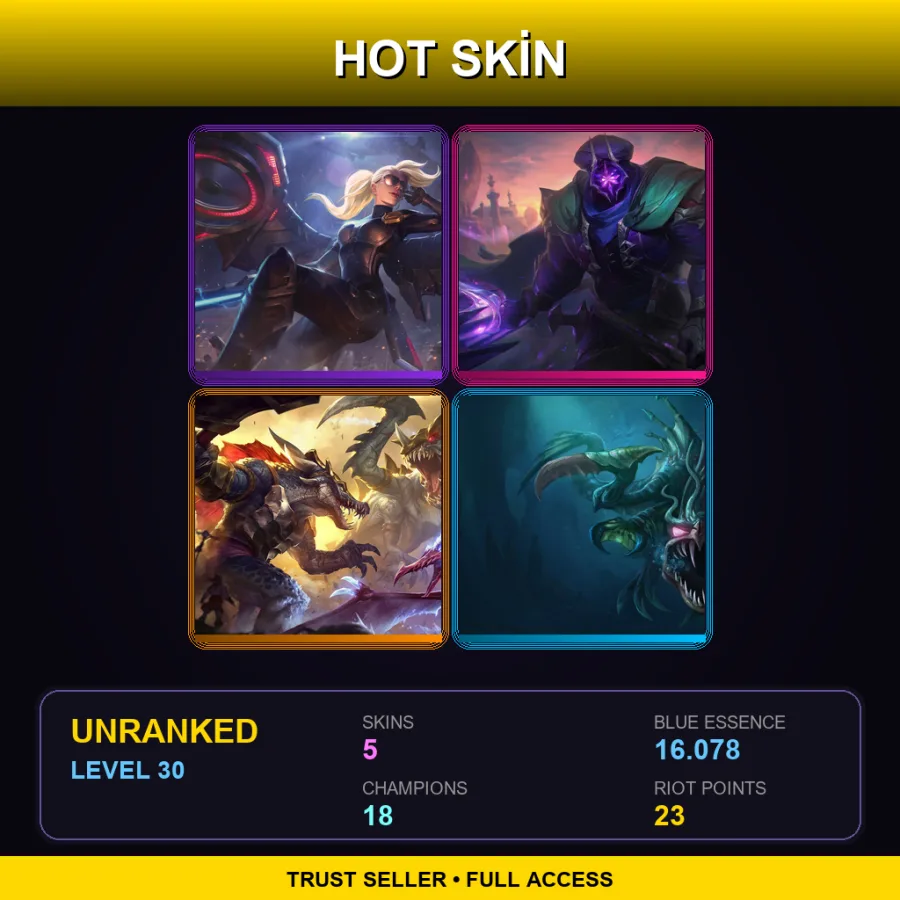 EUW | Lv30 | Unranked | 5 Skin | 18 Champ
