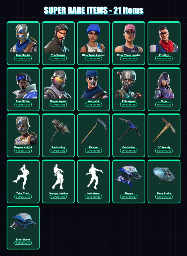 [PS4/PS5/XBOX/PC] | Blue Squire | The Reaper | Blue Team Leader | Rose Team Leader | Prodigy | 79 skin | 81 pickaxe | 86 emote | 91 glider | Lv1225
