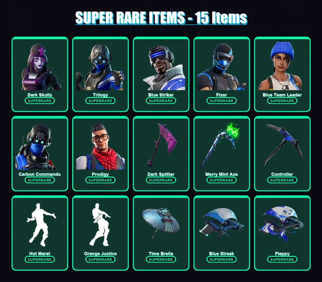 [PC] | Dark Skully | Trilogy | Blue Striker | Fixer | Blue Team Leader | 154 skin | 140 pickaxe | 113 emote | 126 glider | Lv1575 — Fortnite account
