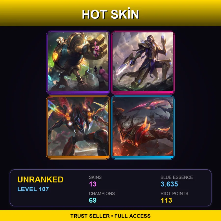 NA | Lv107 | Unranked | 13 Skin | 69 Champ — LoL account